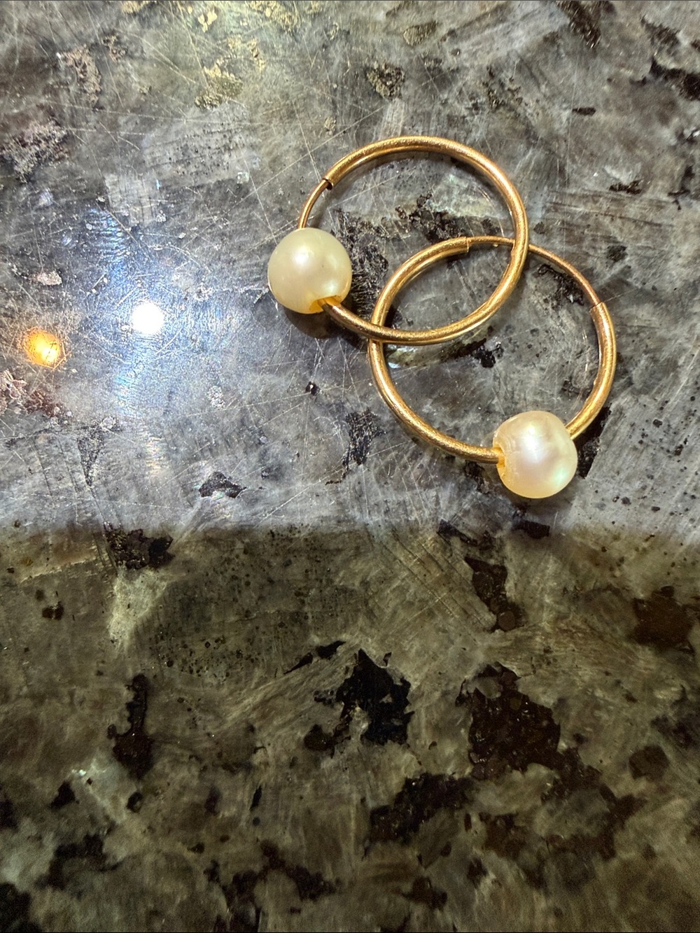 Gold Hoop Earrings with Pearl Accent - Women Jewelry